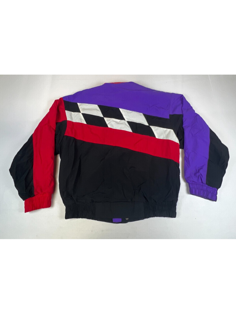 VTG 90s Polaris Garments Racing Jacket Checkered Colorblock Windbreaker Men M - Picture 2 of 8
